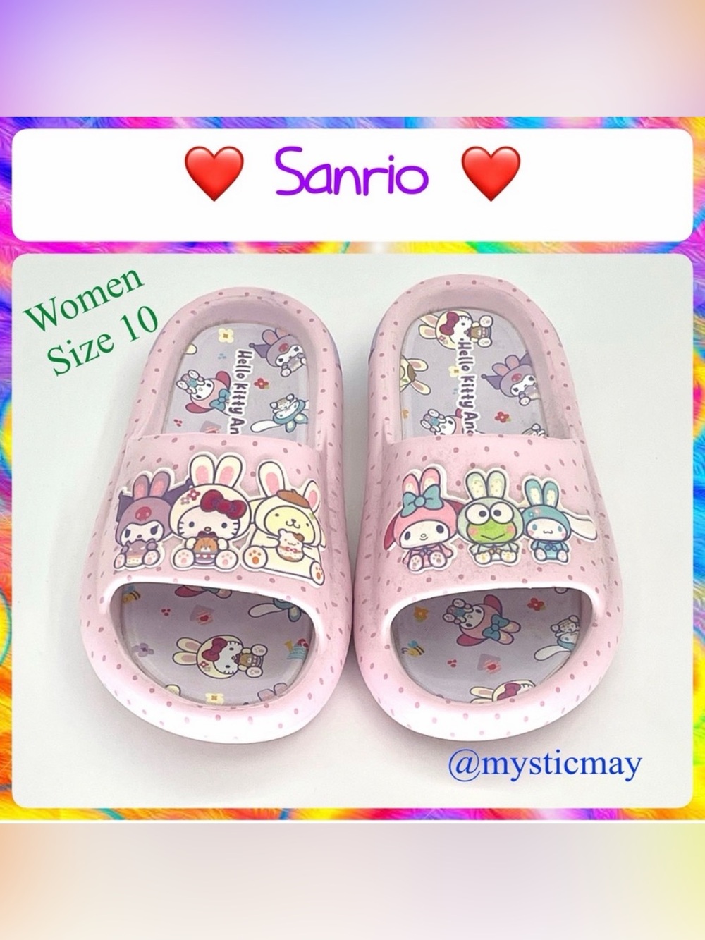 Sanrio HELLO KITTY Hello Spring Pink Easter Bunny Slides Sandals Women Size 10